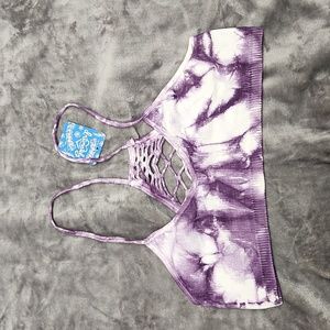 Size M/L stretchy Free People Purple and White Tie Dye Lounge Bralette